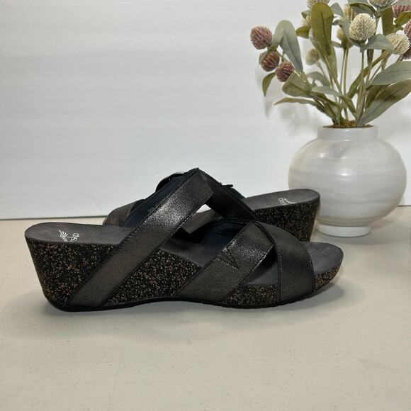Dansko Leather Susie Wedge Sandals Buckle Black Women EU 42/11.5 Tried on - Picture 6 of 10